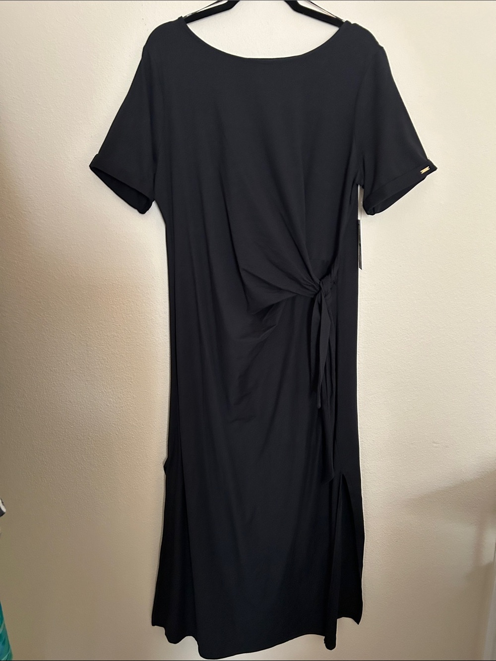 DKNY Black Side-Tie Midi Dress